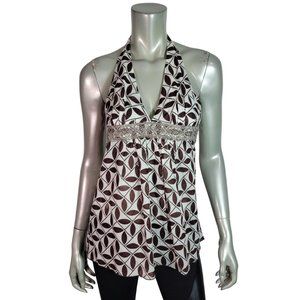 Trina Turk Halter Top Size 2 Cotton Backless‎ Side Zip Semi Sheer Brown